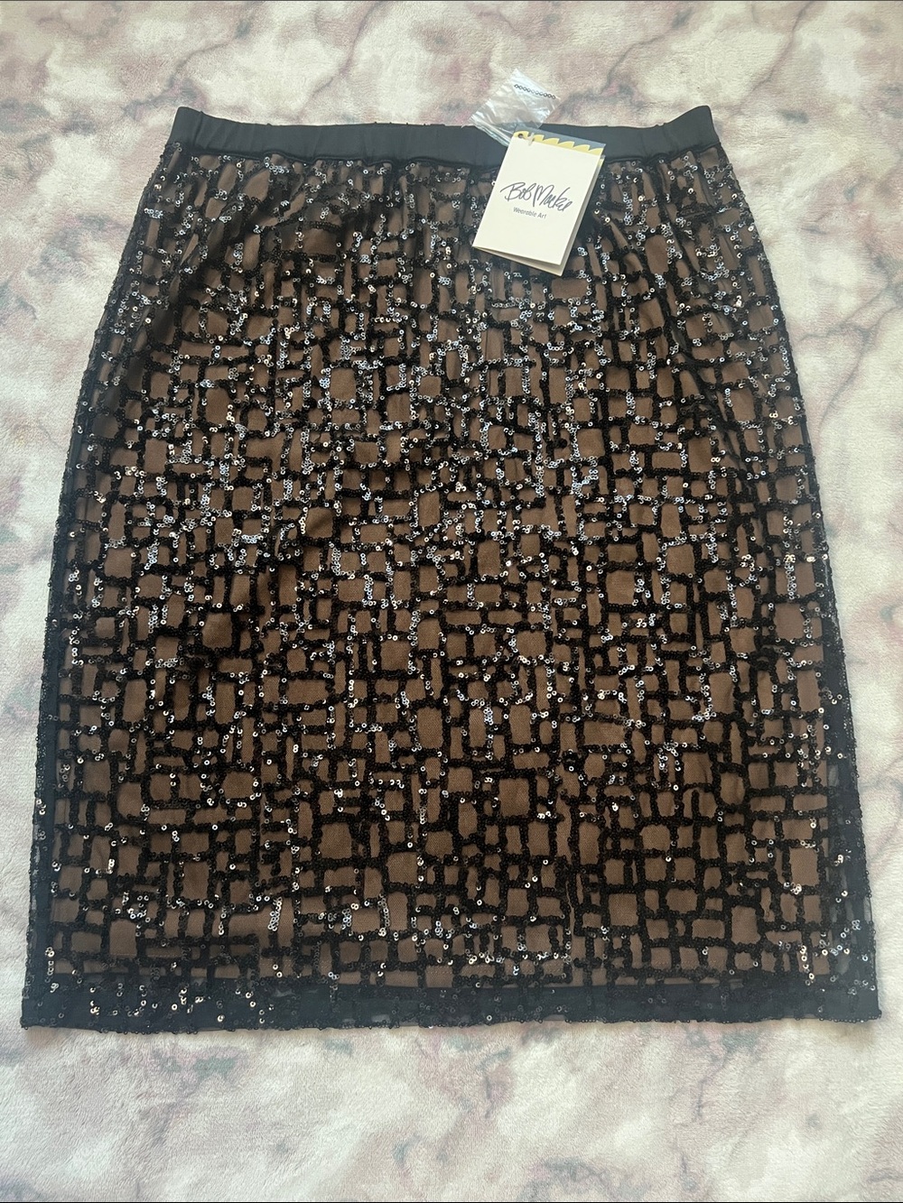 Bob Mackie Brown and Black Sequin Pencil Skirt